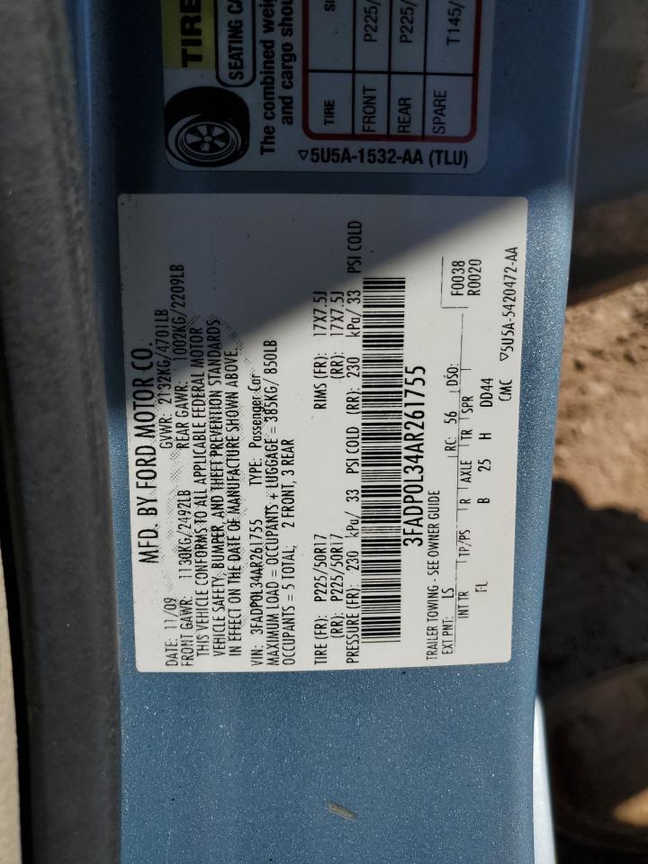 2010 Ford Fusion Hybrid VIN: 3FADP0L34AR261755 Lot: 81164455