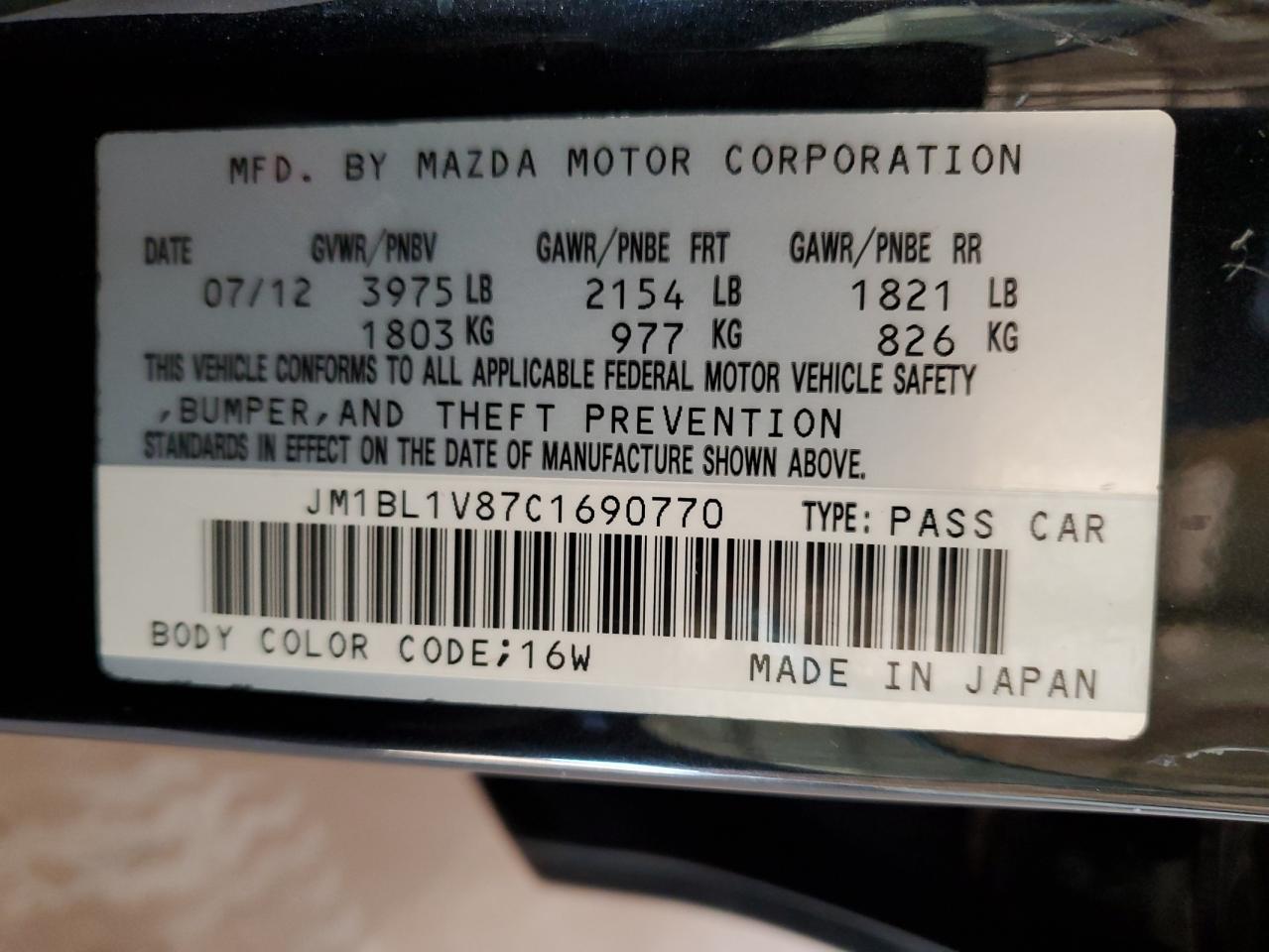 2012 Mazda 3 I VIN: JM1BL1V87C1690770 Lot: 84457925