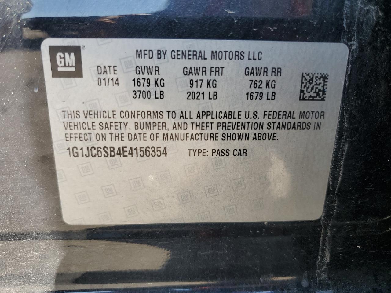 2014 Chevrolet Sonic Lt VIN: 1G1JC6SB4E4156354 Lot: 80877815