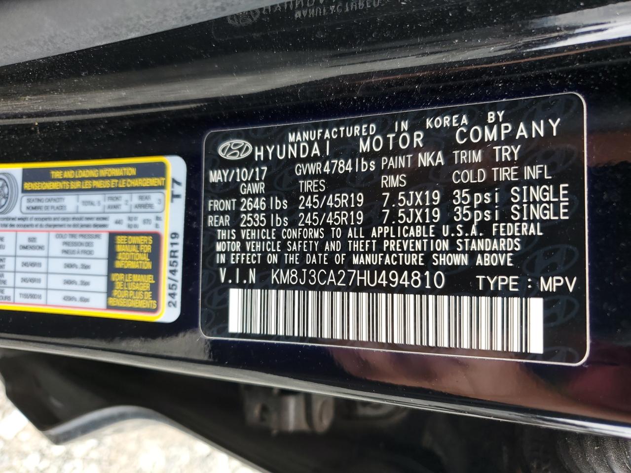 2017 Hyundai Tucson Limited VIN: KM8J3CA27HU494810 Lot: 83998085