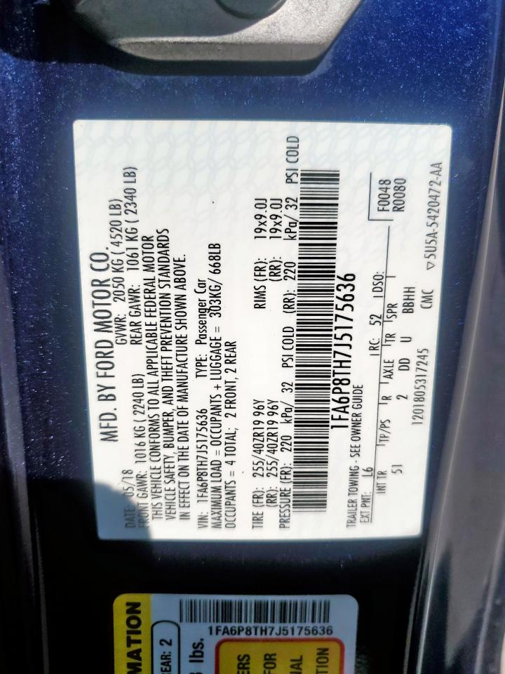 2018 Ford Mustang VIN: 1FA6P8TH7J5175636 Lot: 81055935