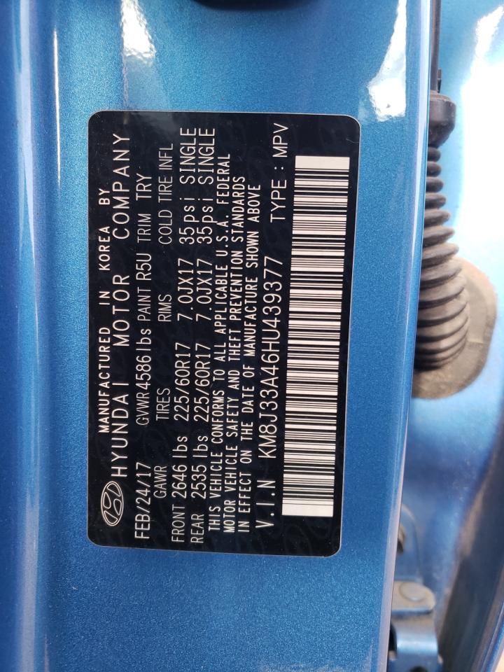 2017 Hyundai Tucson Limited VIN: KM8J33A46HU439377 Lot: 71832645