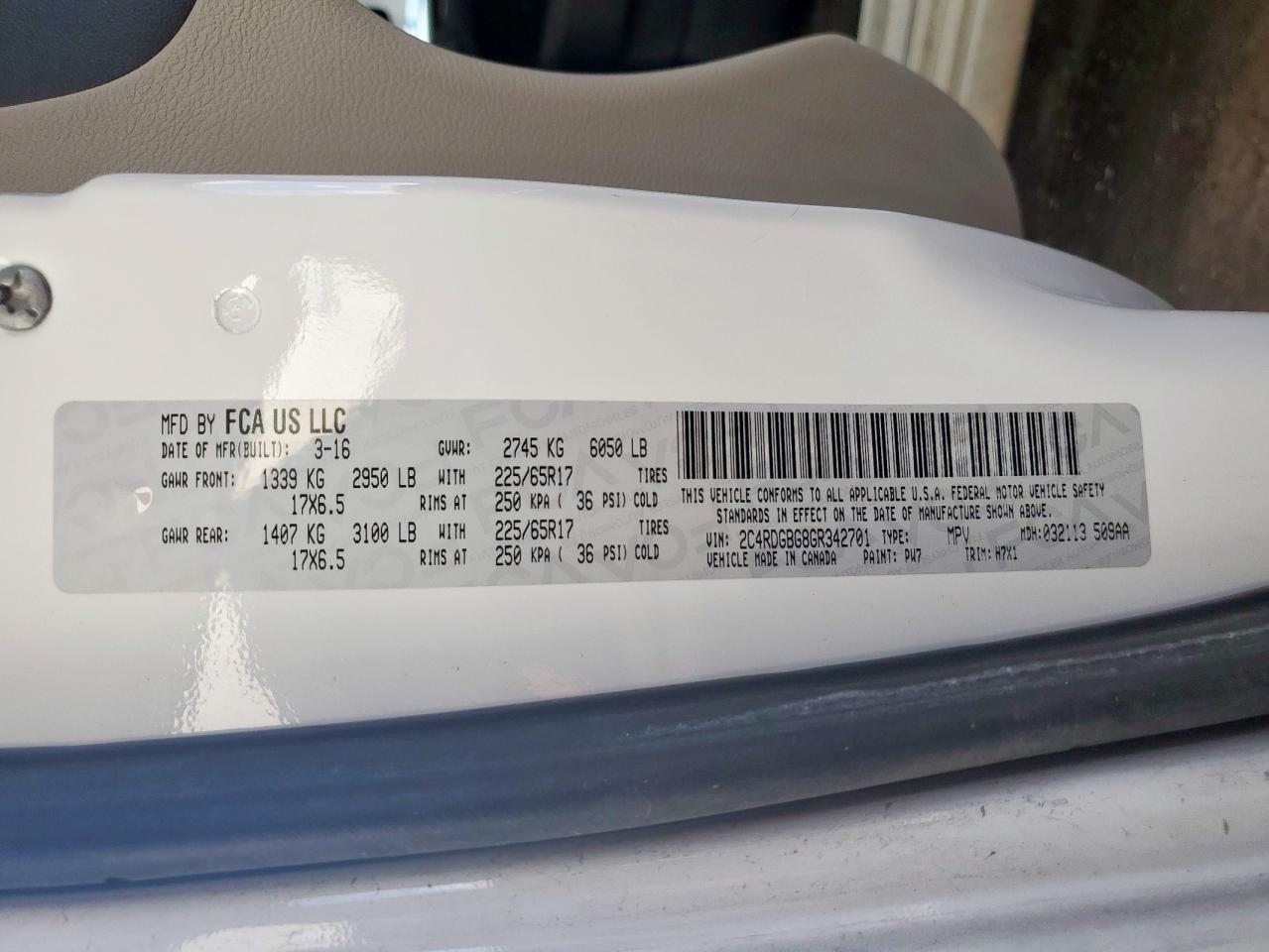 2016 Dodge Grand Caravan Se VIN: 2C4RDGBG8GR342701 Lot: 80660885