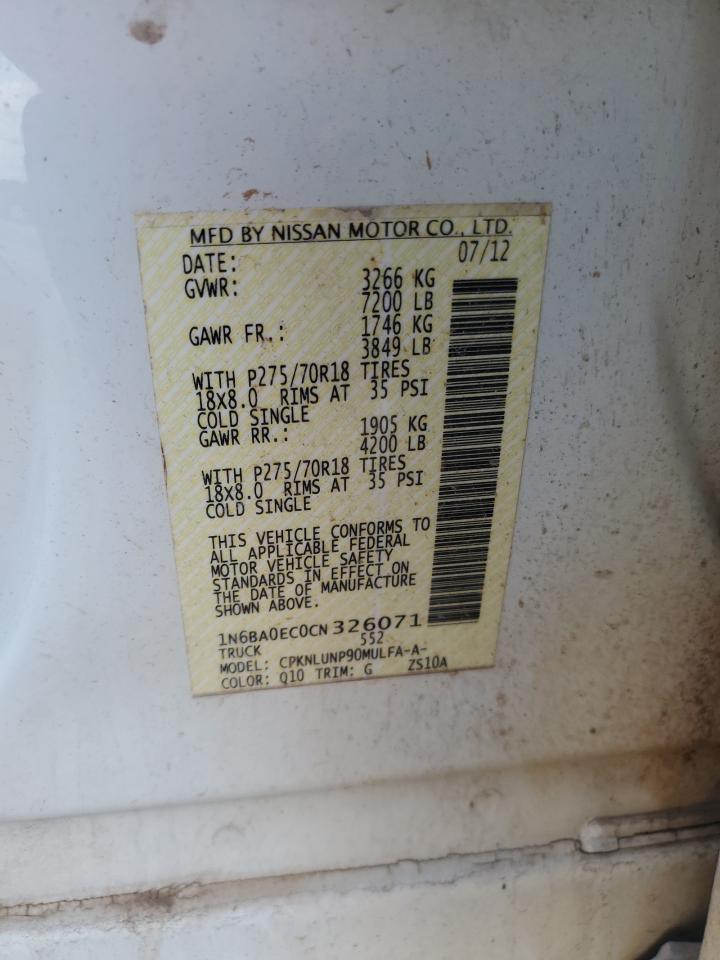 2012 Nissan Titan S VIN: 1N6BA0EC0CN326071 Lot: 80490295