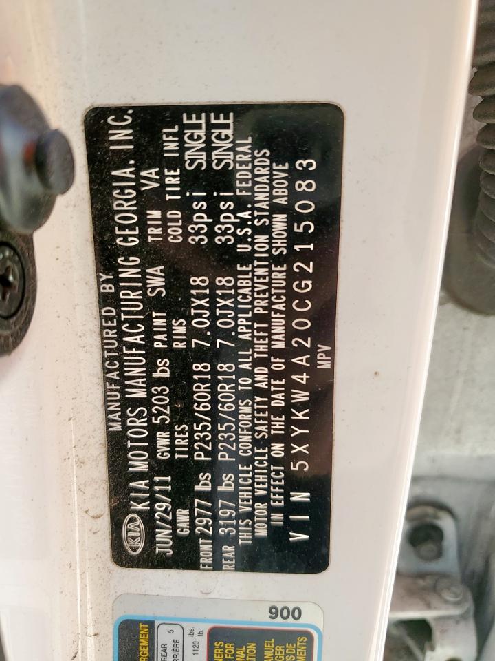 2012 Kia Sorento Sx VIN: 5XYKW4A20CG215083 Lot: 84448745