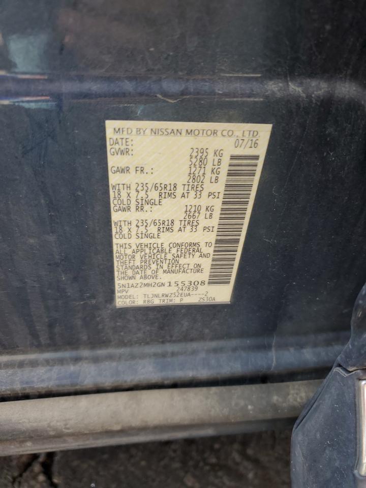 2016 Nissan Murano S VIN: 5N1AZ2MH2GN155308 Lot: 83990915