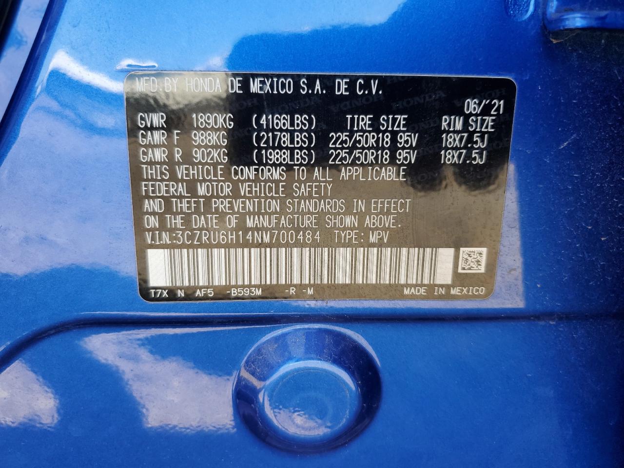 2022 Honda Hr-V Sport VIN: 3CZRU6H14NM700484 Lot: 71987845