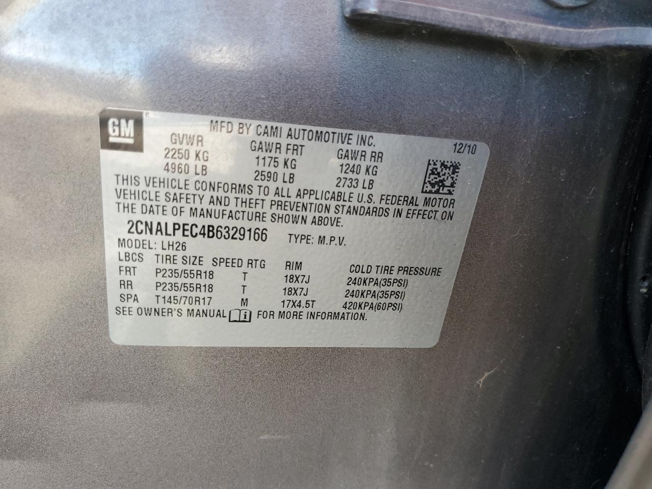 2011 Chevrolet Equinox Lt VIN: 2CNALPEC4B6329166 Lot: 81269365