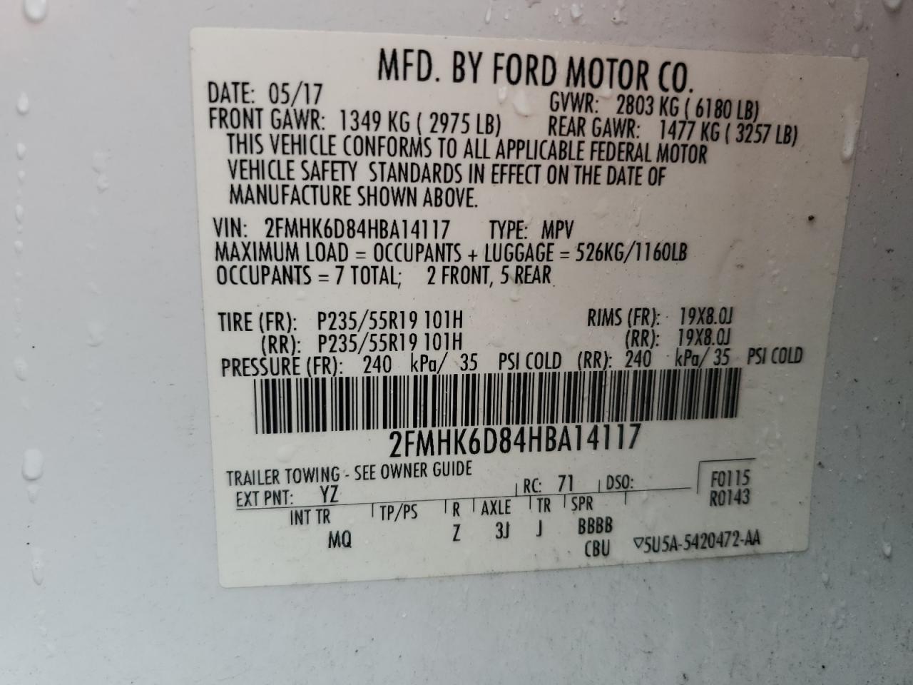 2017 Ford Flex Limited VIN: 2FMHK6D84HBA14117 Lot: 81087095