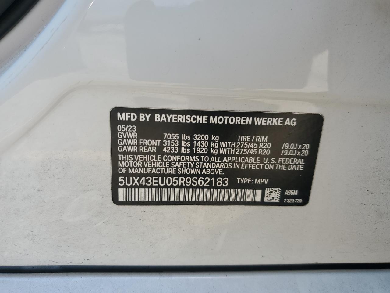 2024 BMW X5 xDrive50E VIN: 5UX43EU05R9S62183 Lot: 84599555