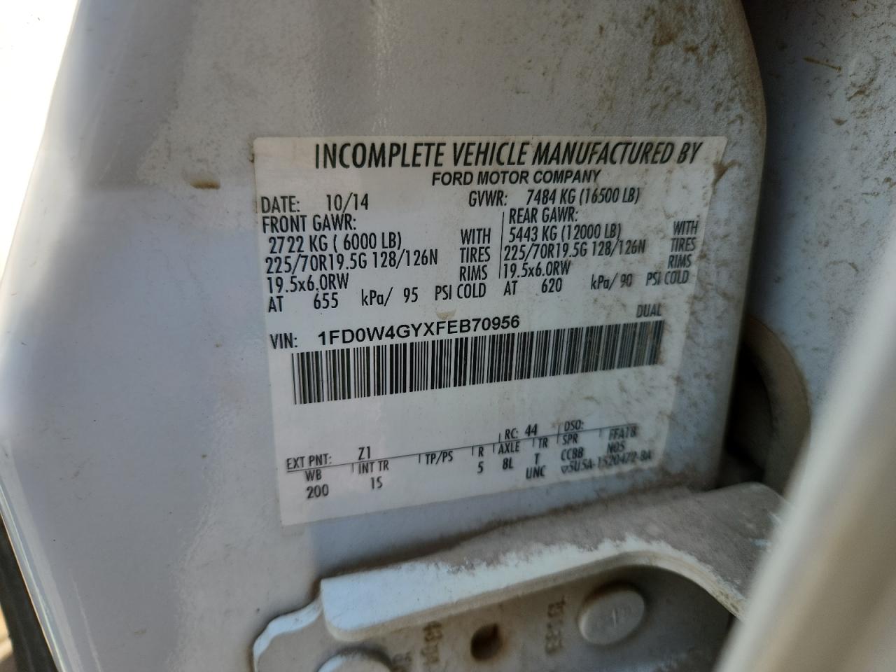 2015 Ford F450 Super Duty VIN: 1FD0W4GYXFEB70956 Lot: 84421725