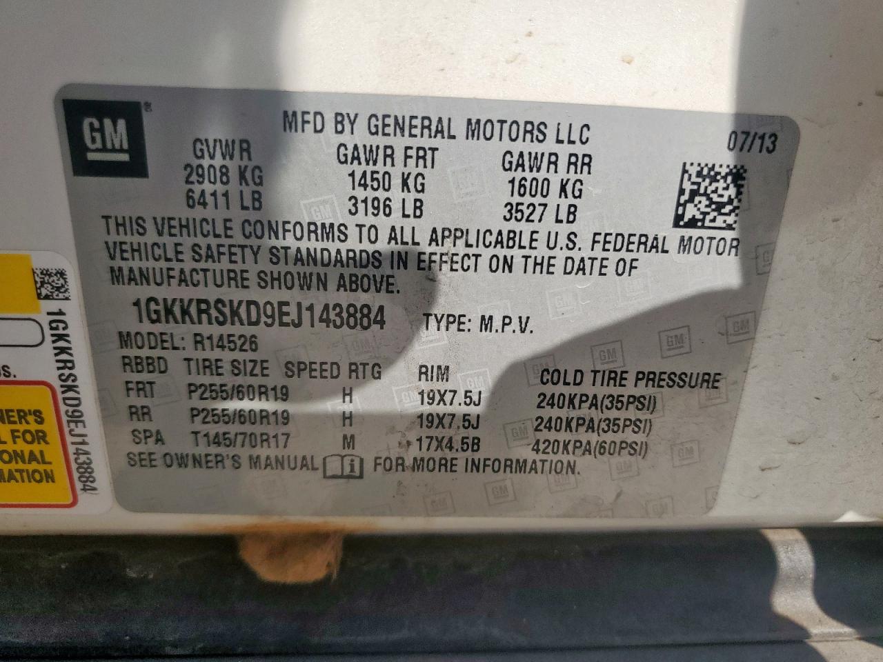 2014 GMC Acadia Slt-2 VIN: 1GKKRSKD9EJ143884 Lot: 80544585