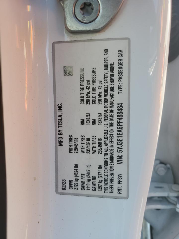 2023 Tesla Model 3 VIN: 5YJ3E1EA6PF488484 Lot: 81677175
