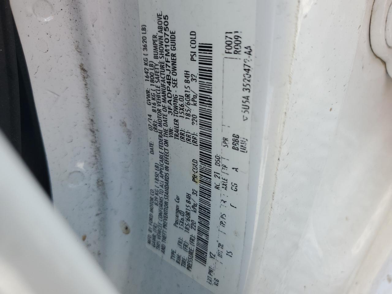 2015 Ford Fiesta Se VIN: 3FADP4BJ7FM107505 Lot: 81657615