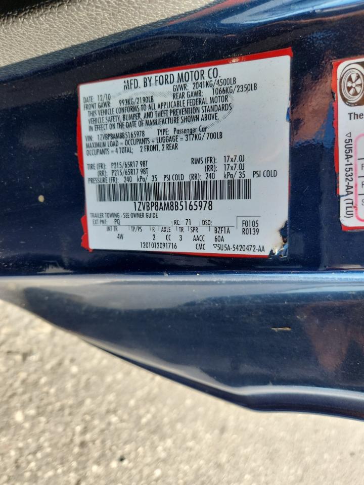 2011 Ford Mustang VIN: 1ZVBP8AM8B5165978 Lot: 80300465