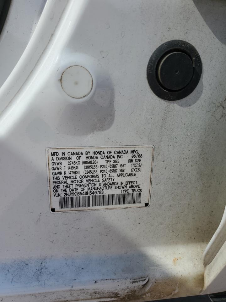 2008 Honda Ridgeline Rtl VIN: 2HJYK16548H540783 Lot: 81508235