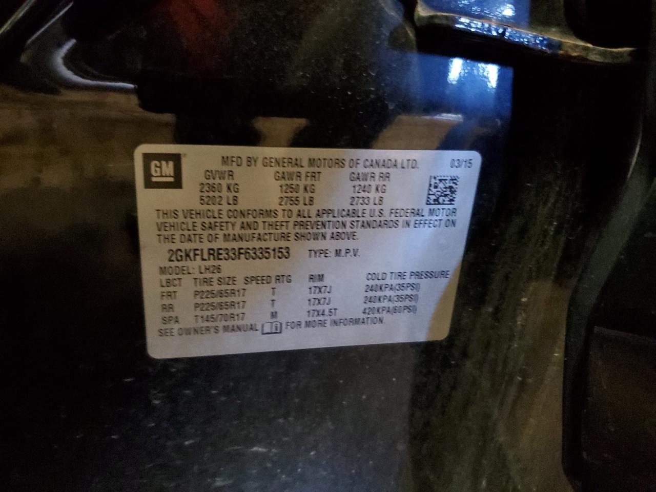 2015 GMC Terrain Sle VIN: 2GKFLRE33F6335153 Lot: 84027195