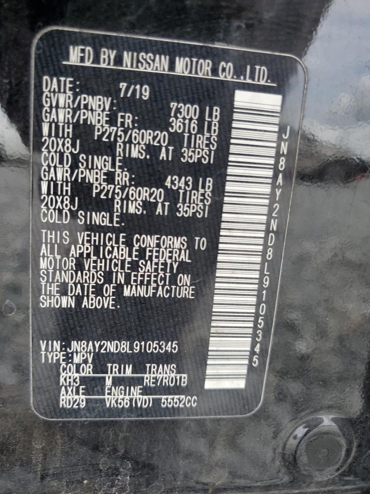 2020 Nissan Armada Sv VIN: JN8AY2ND8L9105345 Lot: 71084315