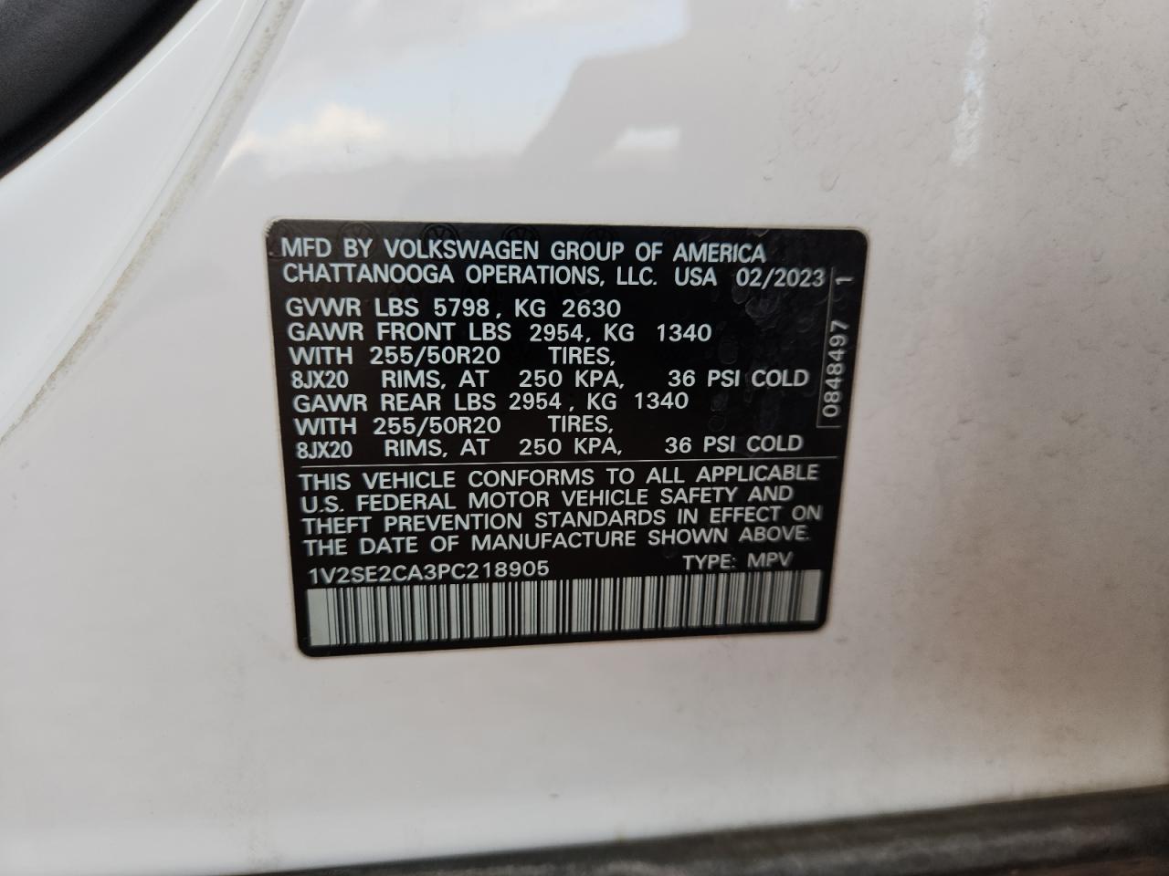 2023 Volkswagen Atlas Cross Sport Sel R-Line VIN: 1V2SE2CA3PC218905 Lot: 83874815