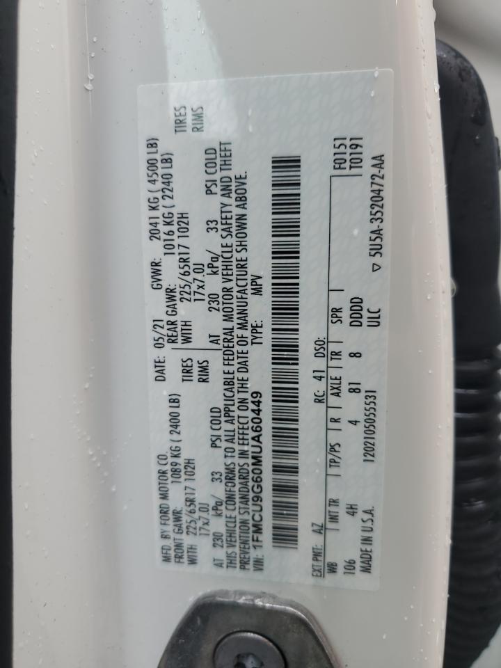 2021 Ford Escape Se VIN: 1FMCU9G60MUA60449 Lot: 83995055