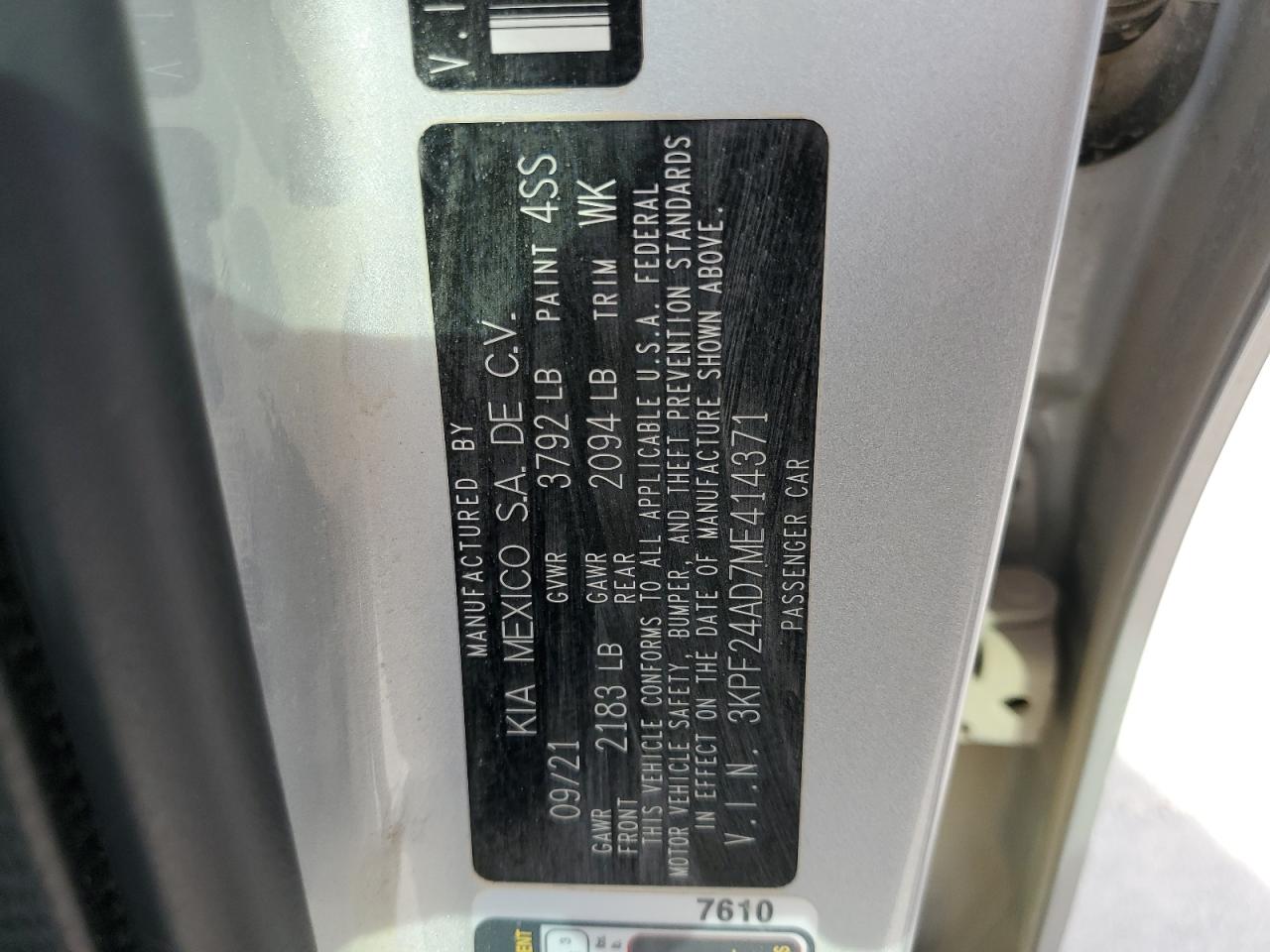 2021 Kia Forte Fe VIN: 3KPF24AD7ME414371 Lot: 72064265