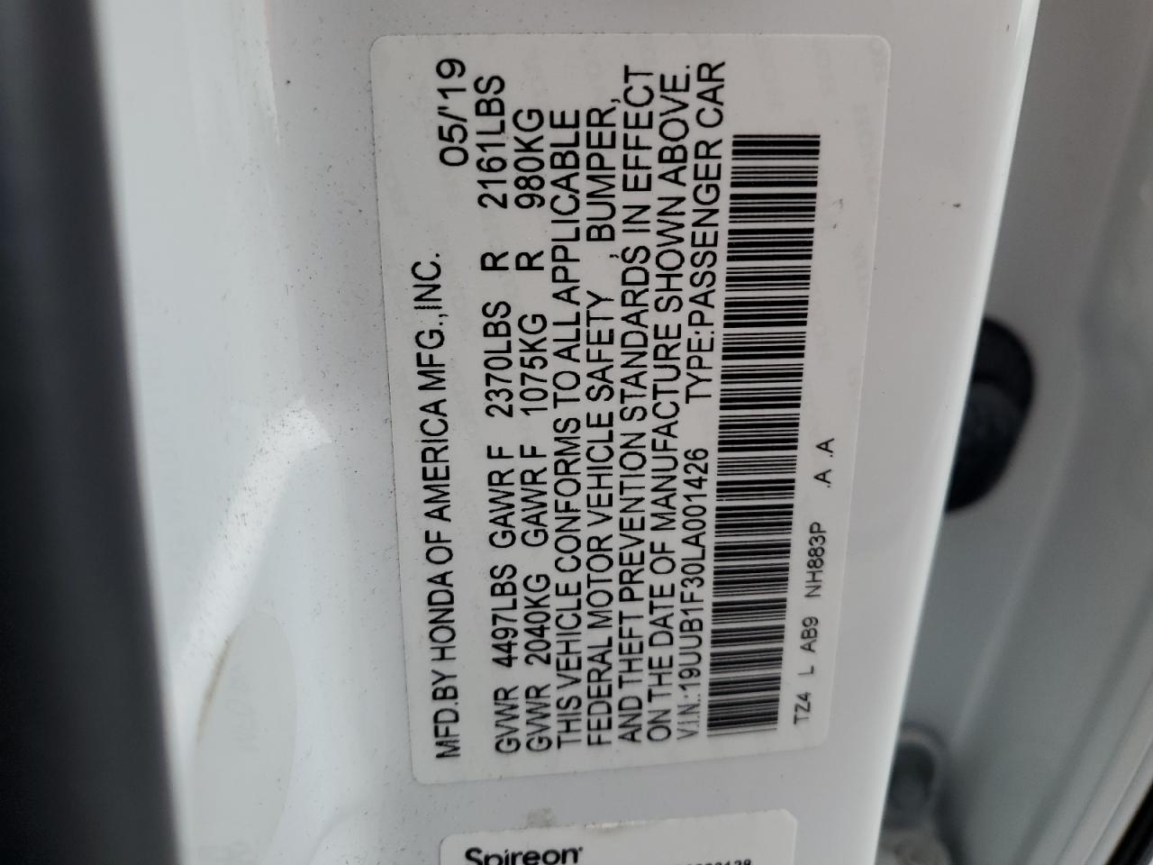 2020 Acura Tlx VIN: 19UUB1F30LA001426 Lot: 81726325