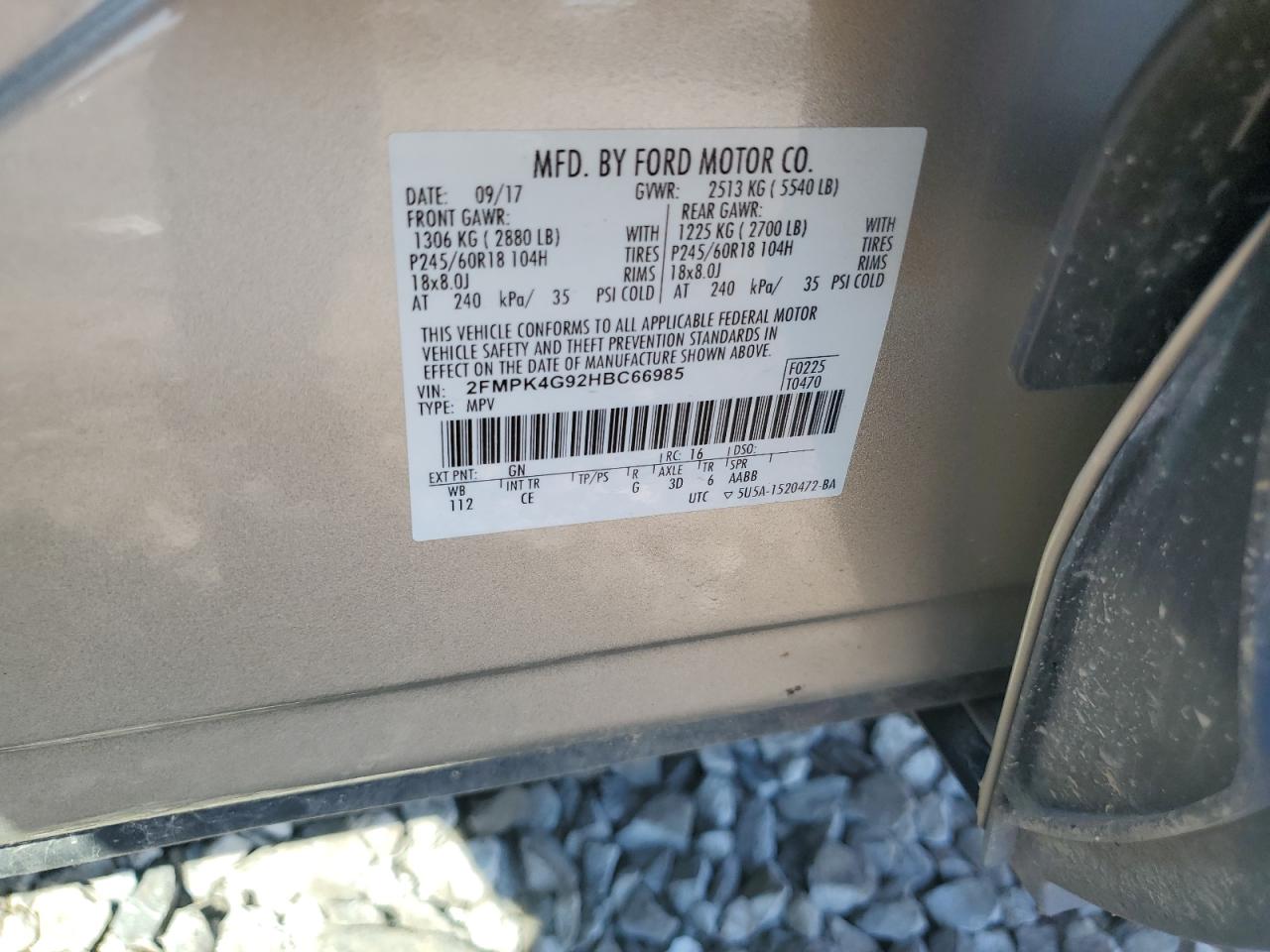 2017 Ford Edge Se VIN: 2FMPK4G92HBC66985 Lot: 71102575