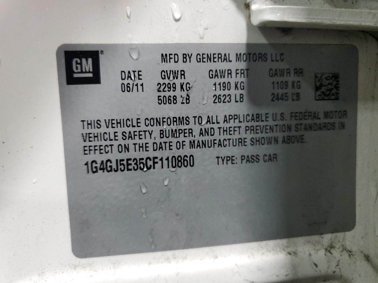 2012 Buick Lacrosse Touring VIN: 1G4GJ5E35CF110860 Lot: 71879235