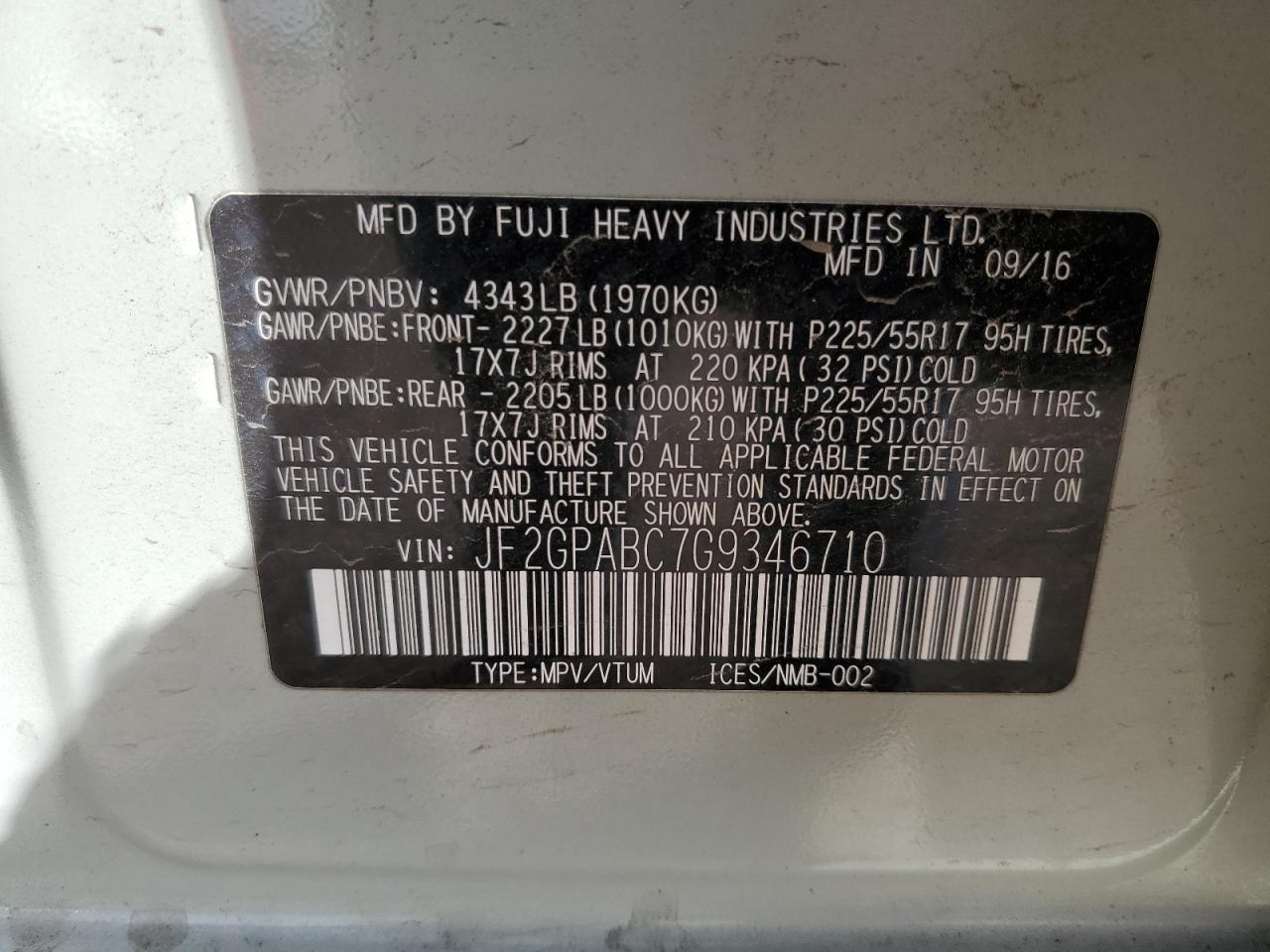 2016 Subaru Crosstrek Premium VIN: JF2GPABC7G9346710 Lot: 82102355