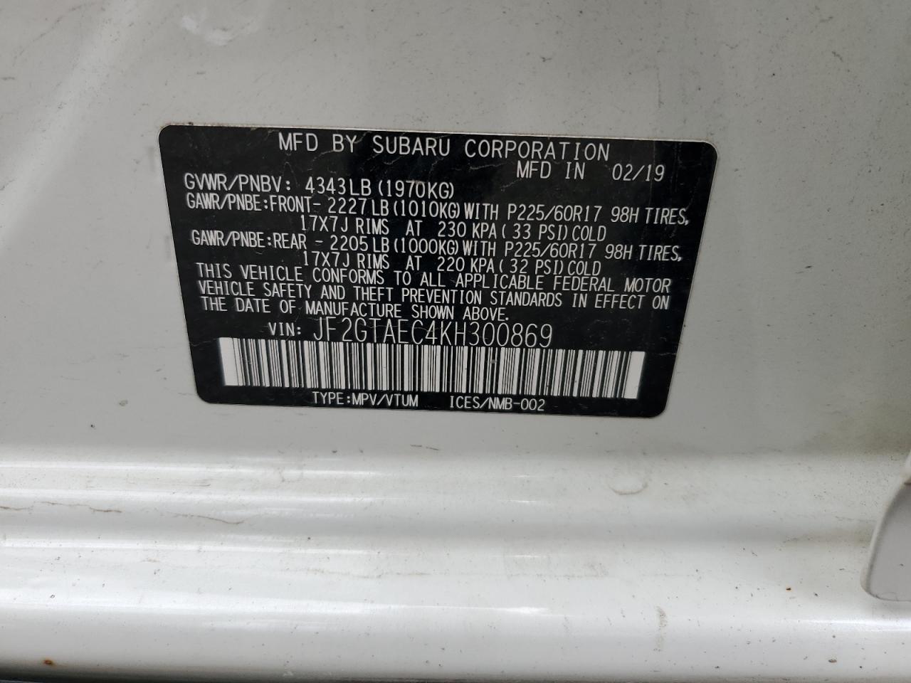 2019 Subaru Crosstrek Premium VIN: JF2GTAEC4KH300869 Lot: 80290715