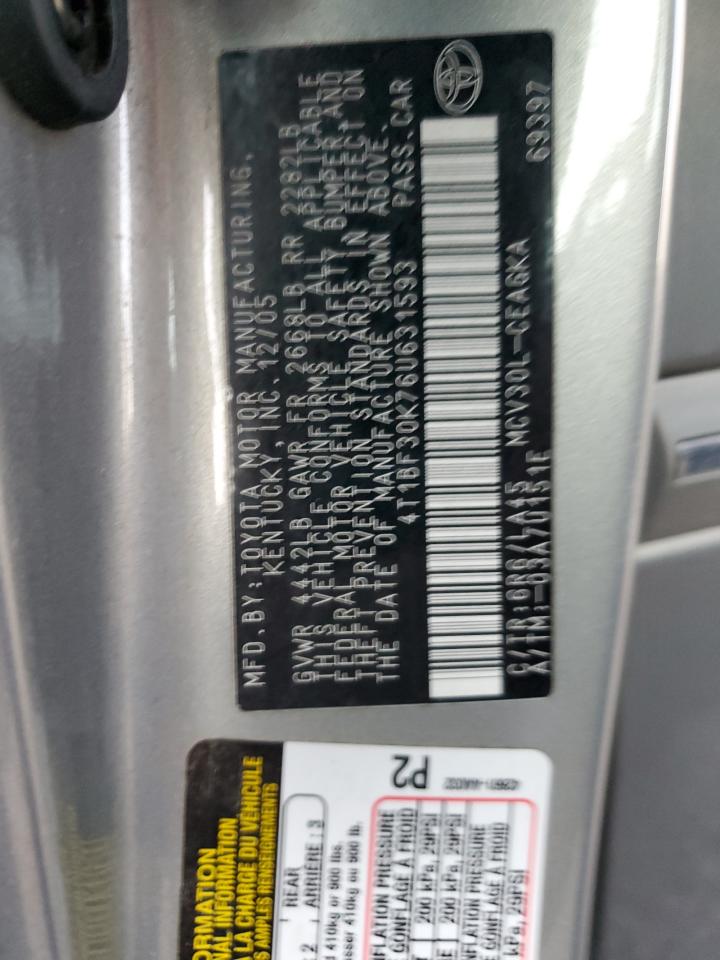 2006 Toyota Camry Le VIN: 4T1BF30K76U631593 Lot: 81217055