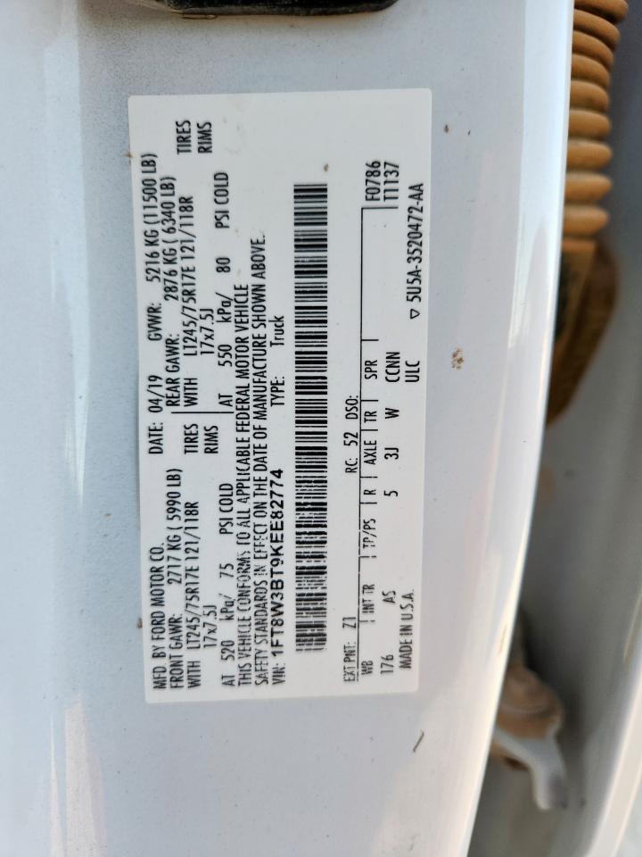 2019 Ford F350 Super Duty VIN: 1FT8W3BT9KEE82774 Lot: 72052575