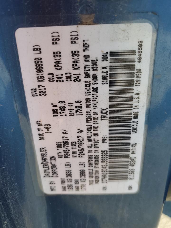 2003 Dodge Ram 1500 St VIN: 1D7HA18D43J588325 Lot: 70256205