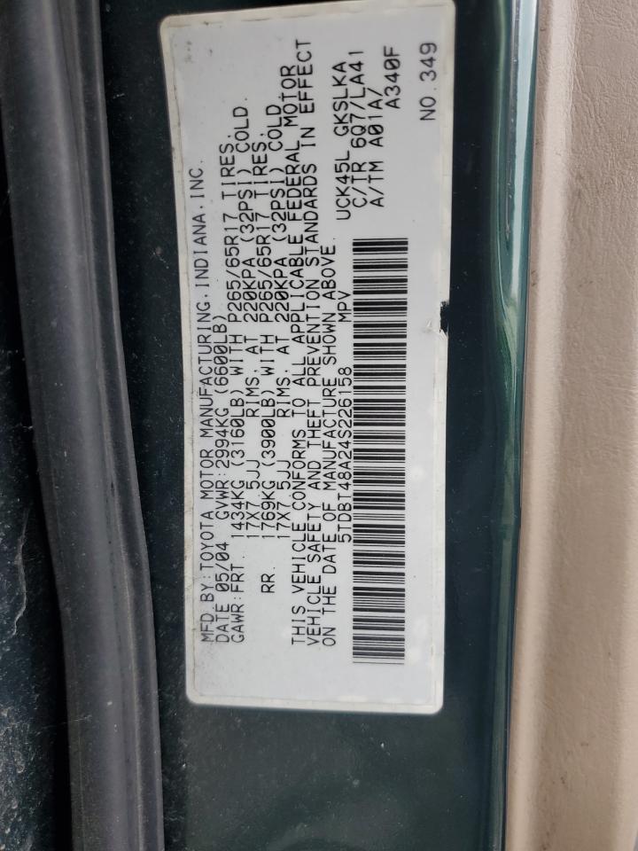 2004 Toyota Sequoia Limited VIN: 5TDBT48A24S226158 Lot: 71876125