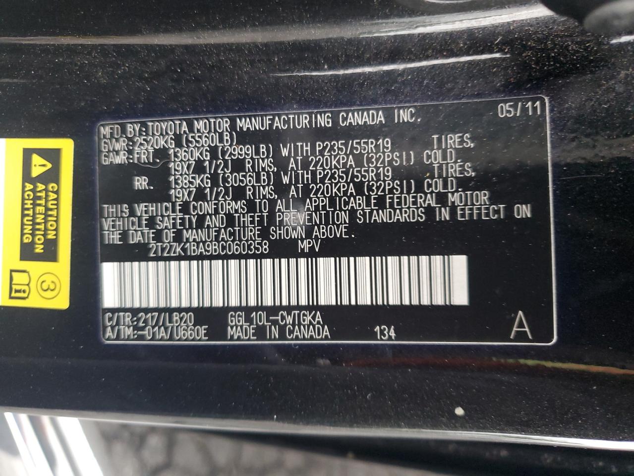 2011 Lexus Rx 350 VIN: 2T2ZK1BA9BC060358 Lot: 81701245