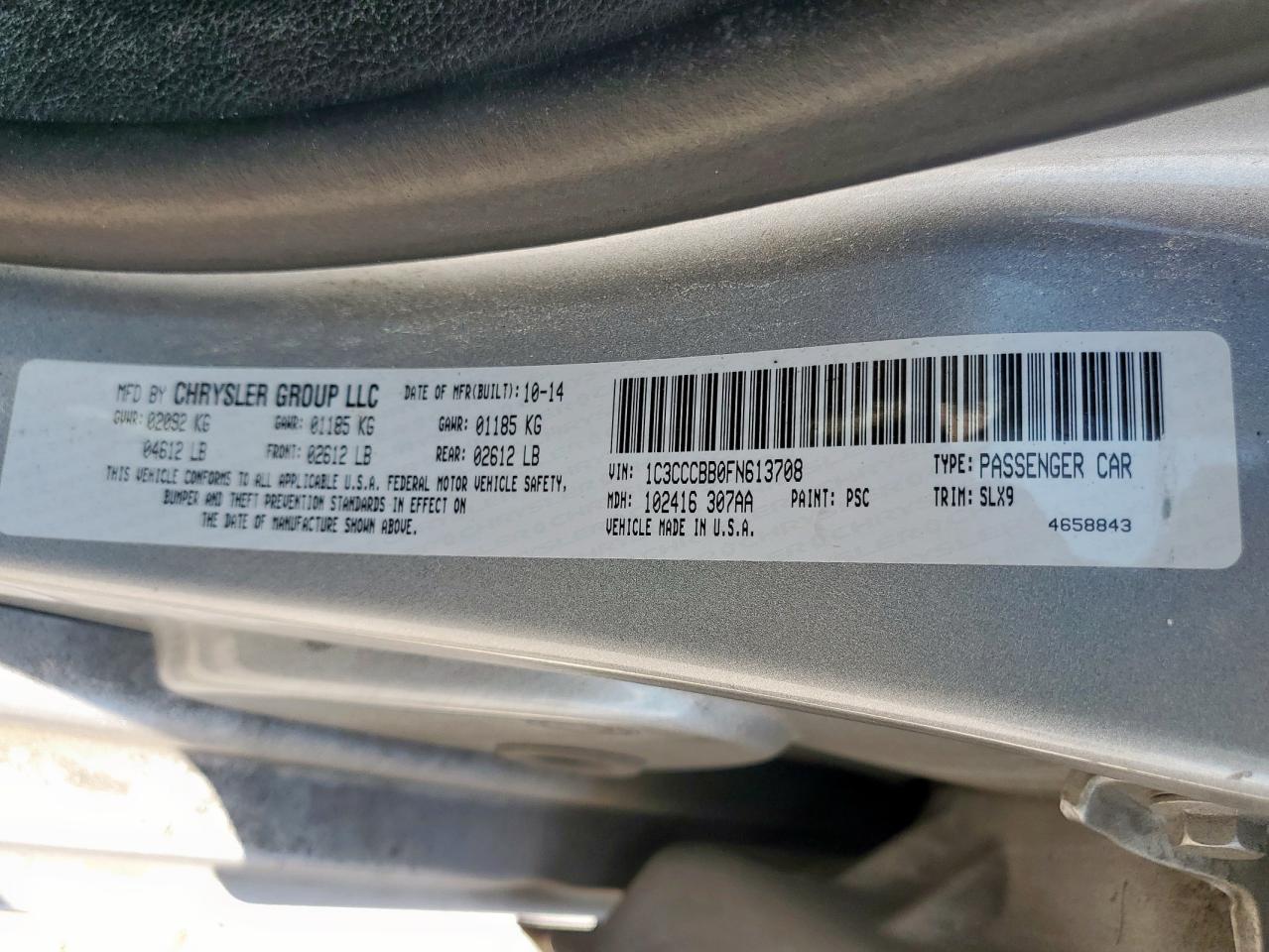 2015 Chrysler 200 S VIN: 1C3CCCBB0FN613708 Lot: 71655585