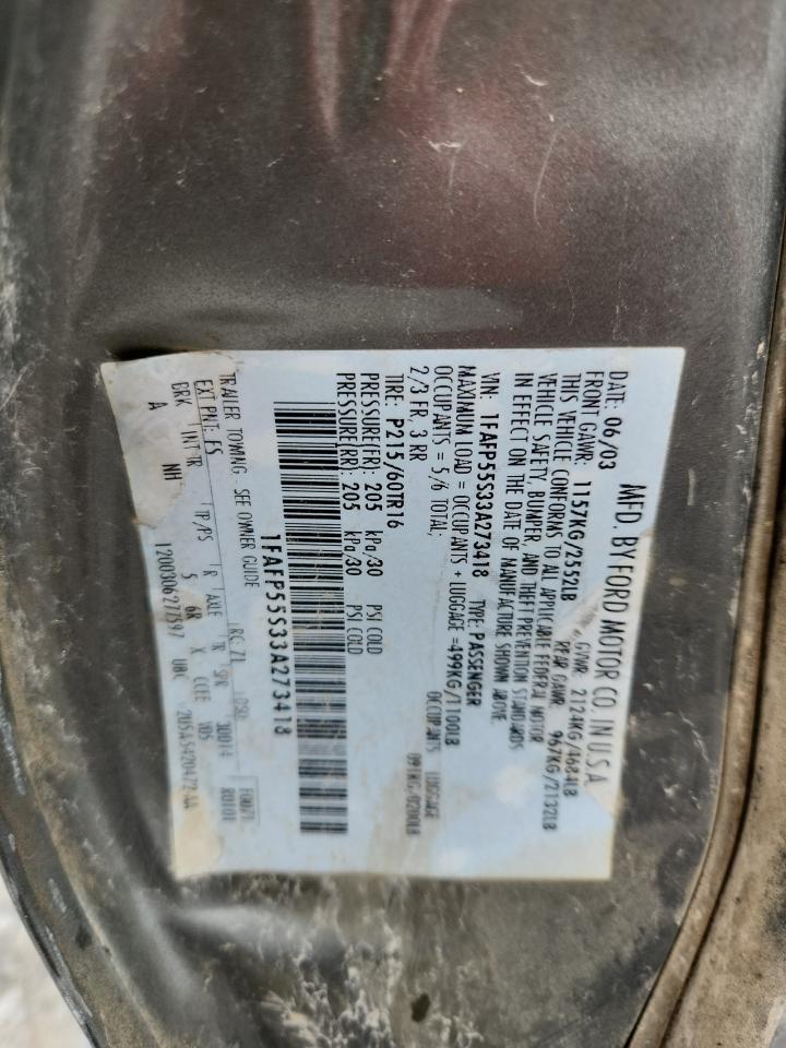 2003 Ford Taurus Ses VIN: 1FAFP55S33A273418 Lot: 69475815