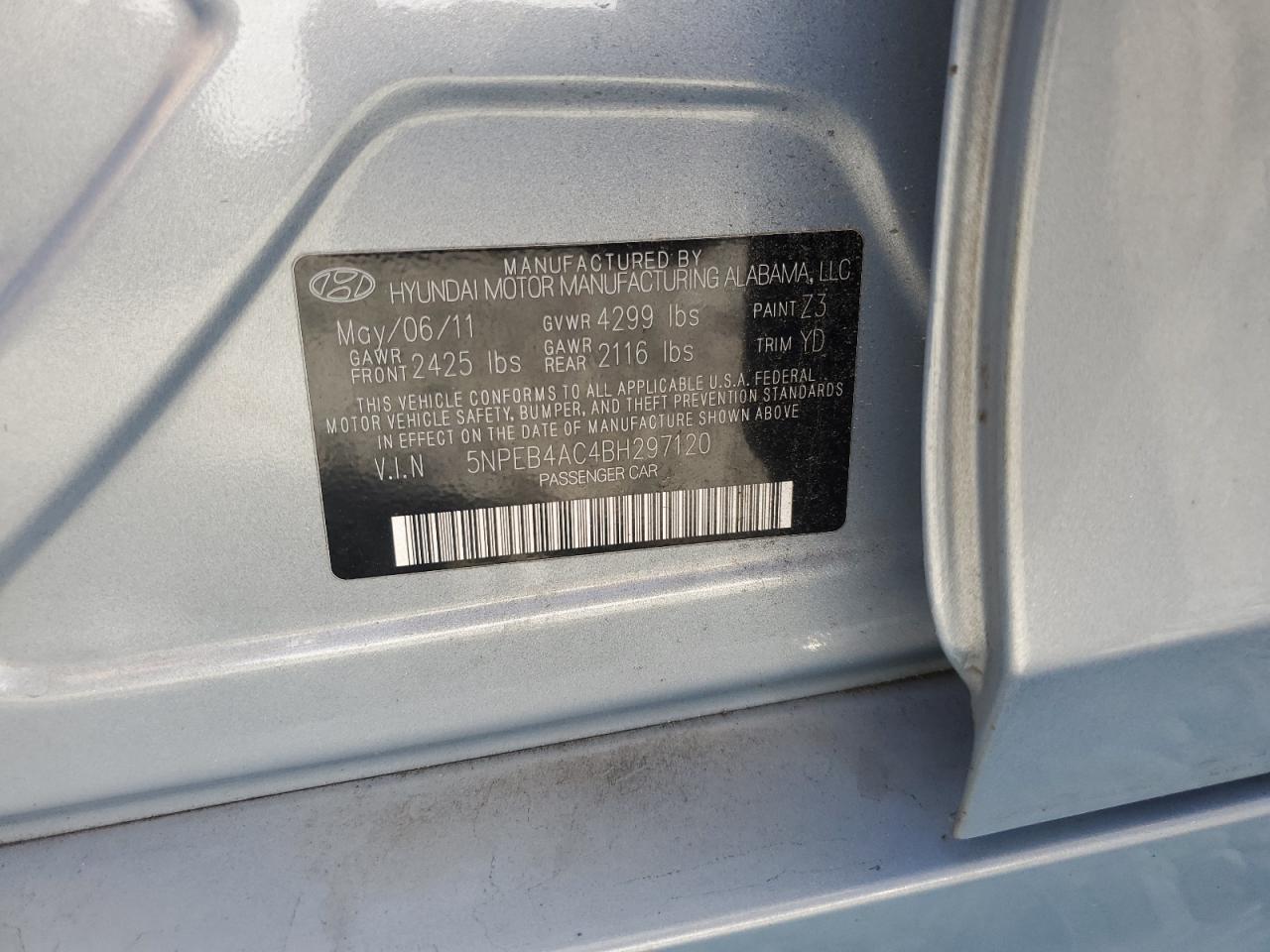 2011 Hyundai Sonata Gls VIN: 5NPEB4AC4BH297120 Lot: 81154655