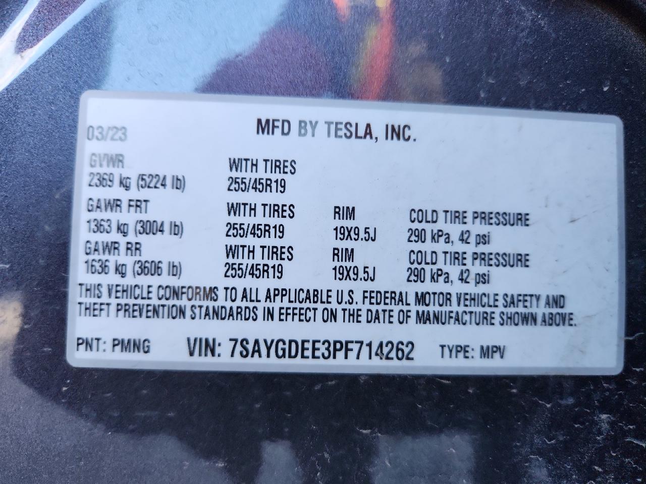 2023 Tesla Model Y VIN: 7SAYGDEE3PF714262 Lot: 71861085