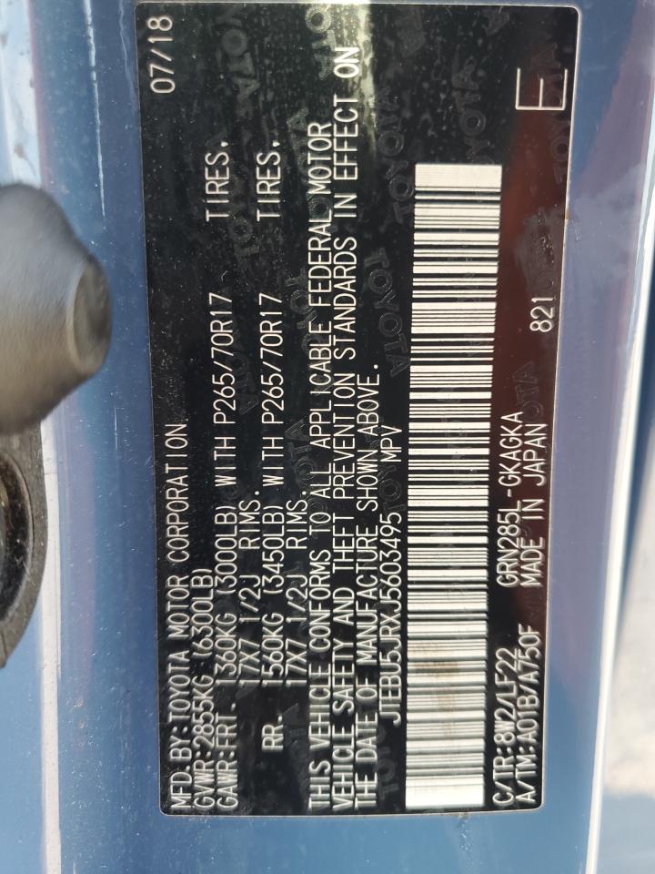 2018 Toyota 4Runner Sr5/Sr5 Premium VIN: JTEBU5JRXJ5603495 Lot: 80668085