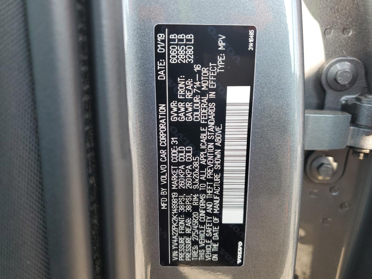 2019 Volvo Xc90 T6 Momentum VIN: YV4A22PK2K1489819 Lot: 81446175