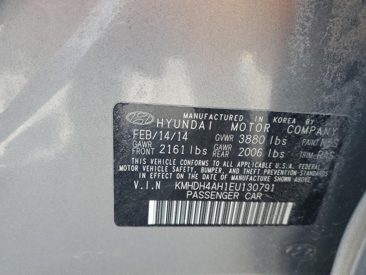 2014 Hyundai Elantra Se VIN: KMHDH4AH1EU130791 Lot: 71644645