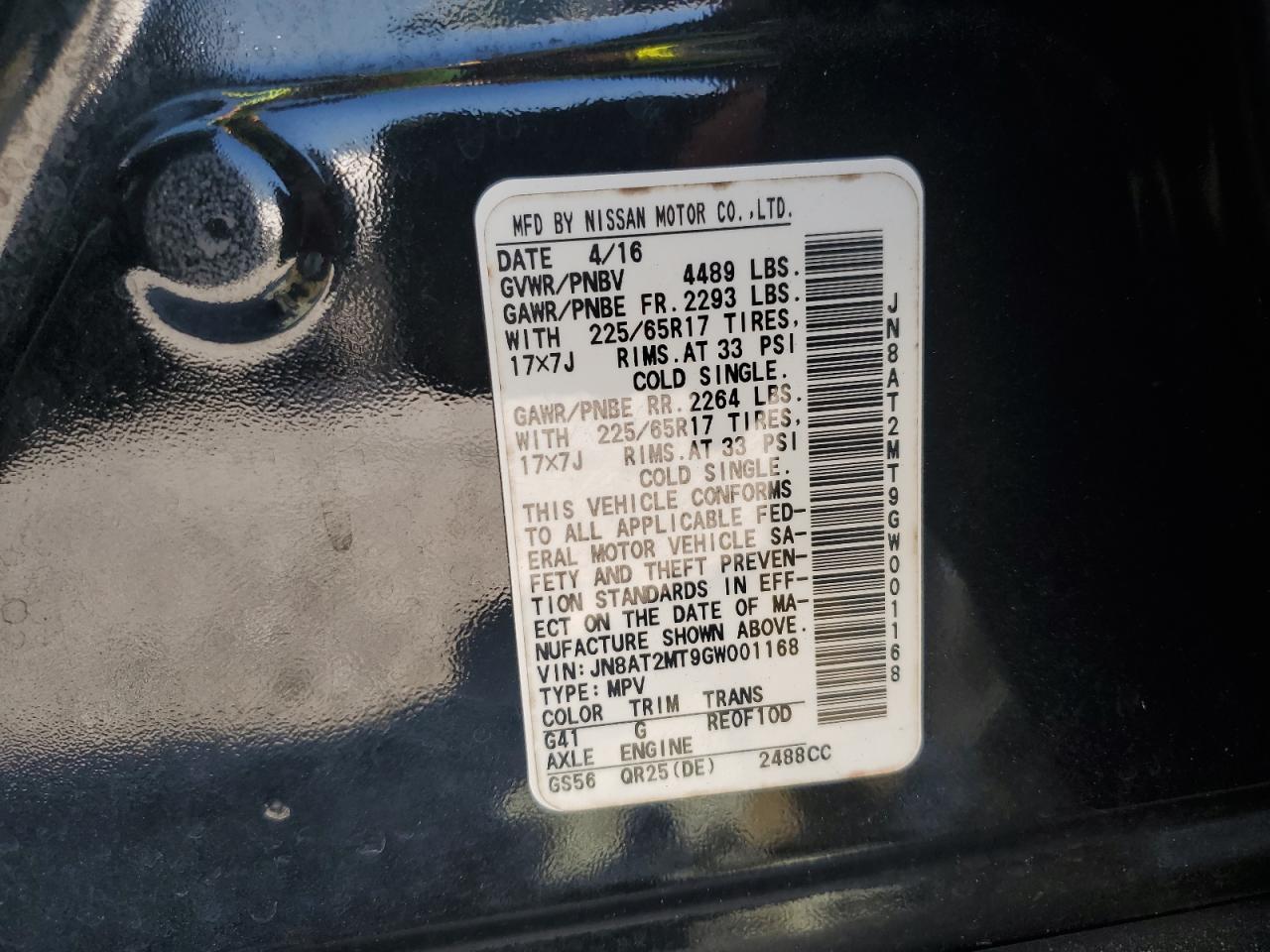 2016 Nissan Rogue S VIN: JN8AT2MT9GW001168 Lot: 71690265