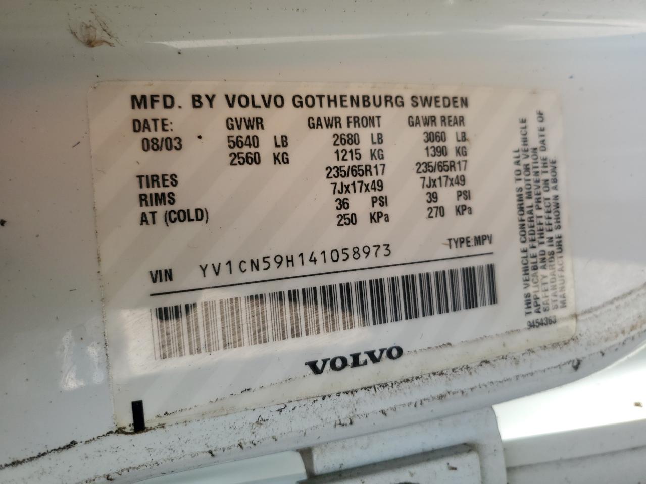 2004 Volvo Xc90 VIN: YV1CN59H141058973 Lot: 81505105