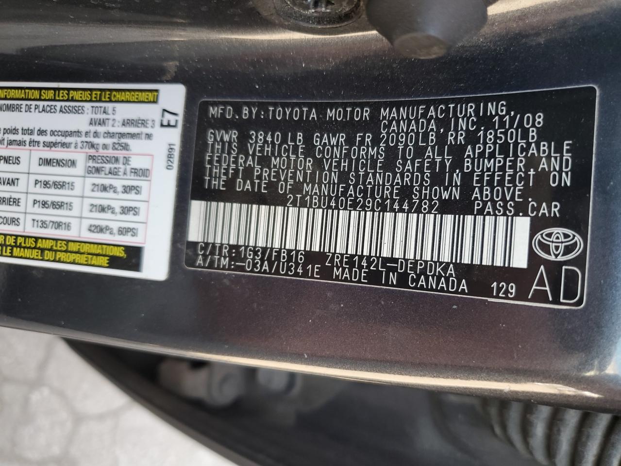 2009 Toyota Corolla Base VIN: 2T1BU40E29C144782 Lot: 81396525