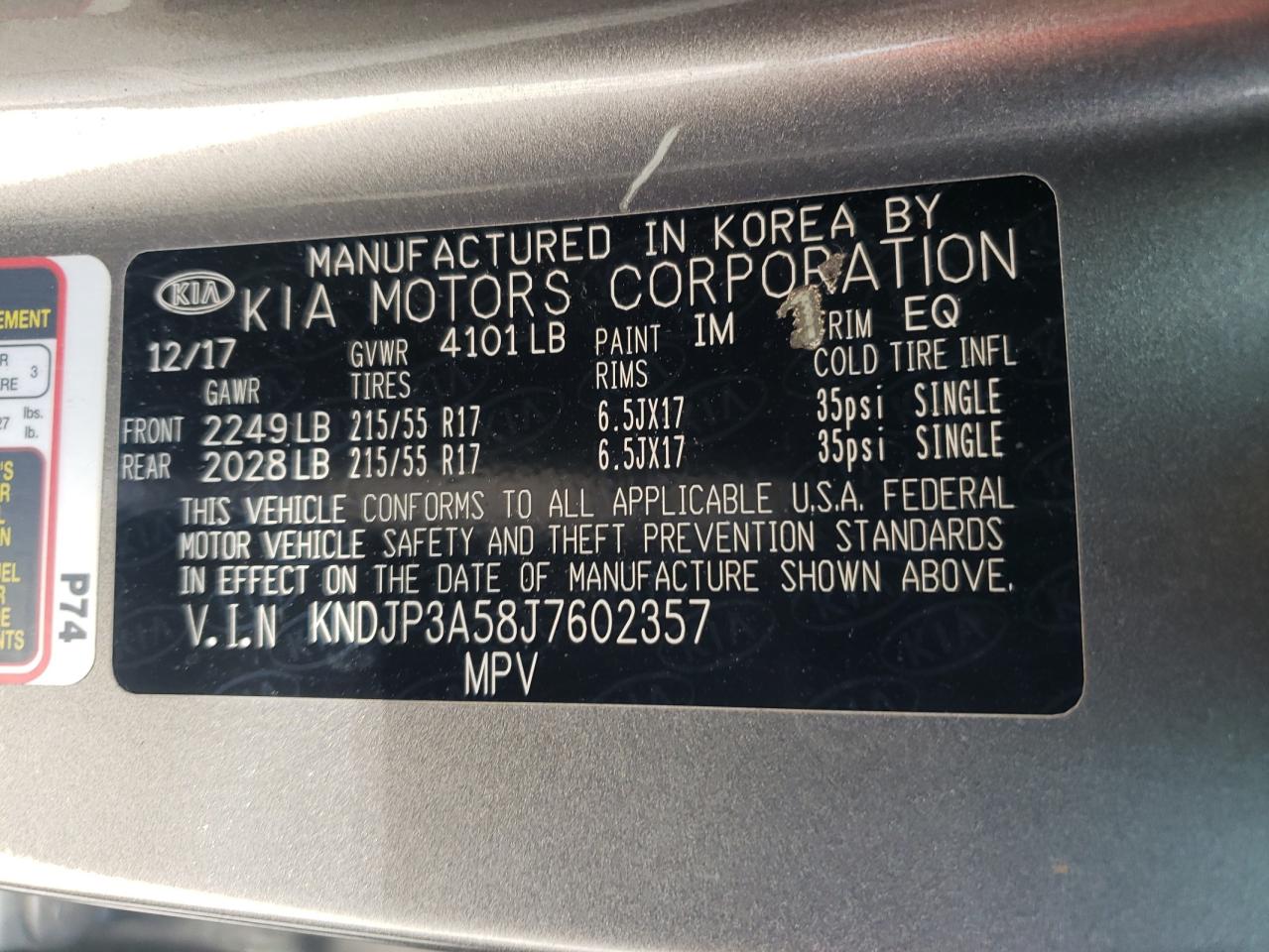 2018 Kia Soul + VIN: KNDJP3A58J7602357 Lot: 80635625