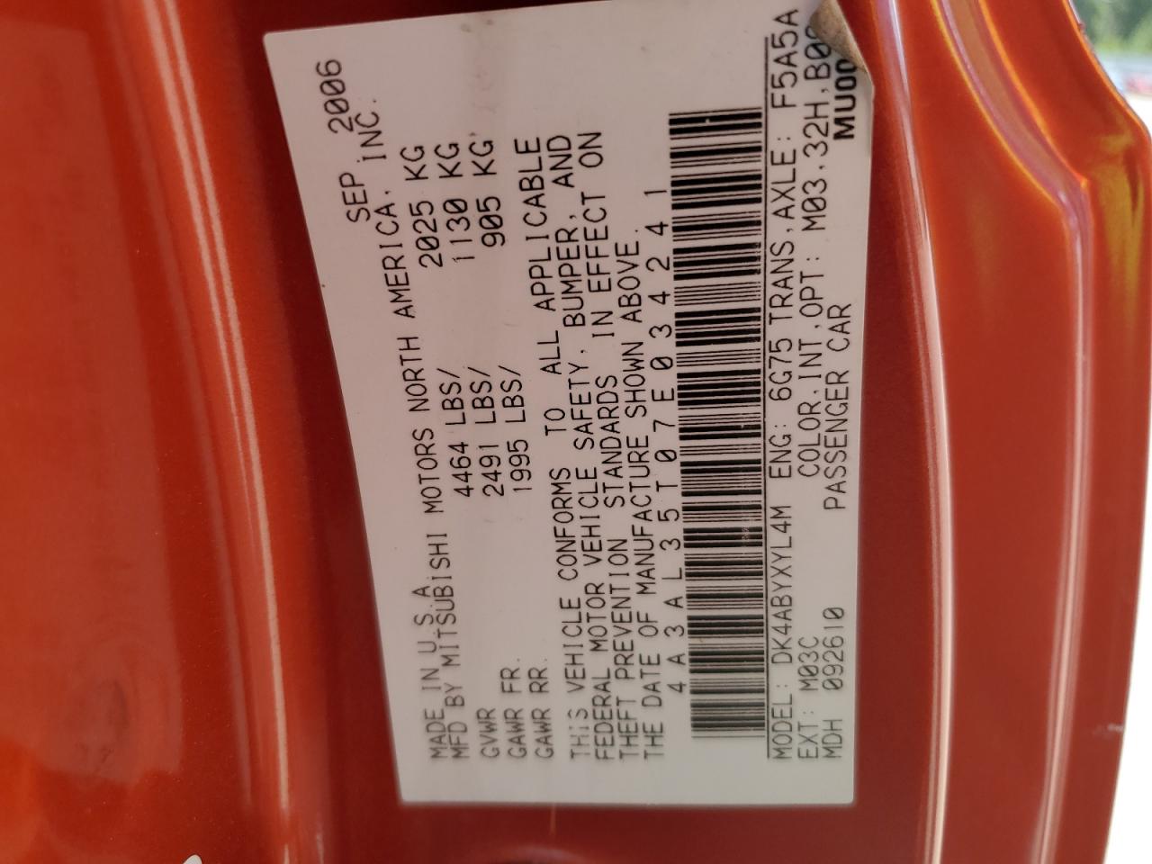 2007 Mitsubishi Eclipse Spyder Gt VIN: 4A3AL35T07E034241 Lot: 81373625