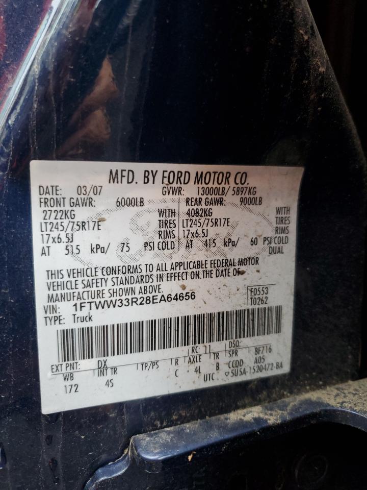 2008 Ford F350 Super Duty VIN: 1FTWW33R28EA64656 Lot: 70061685