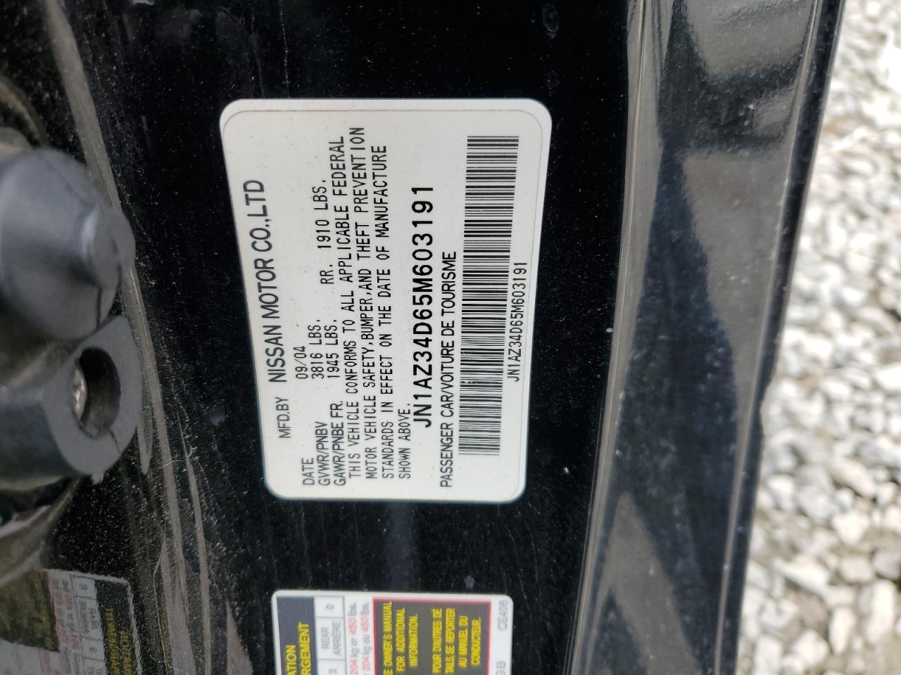 2005 Nissan 350Z Coupe VIN: JN1AZ34D65M603191 Lot: 81451465