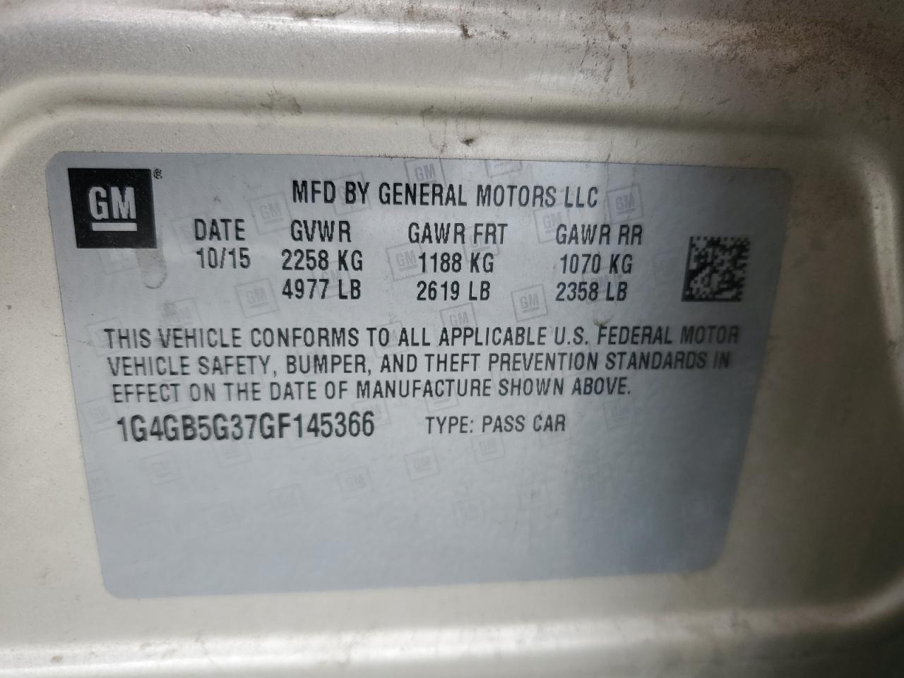 2016 Buick Lacrosse VIN: 1G4GB5G37GF145366 Lot: 70587445